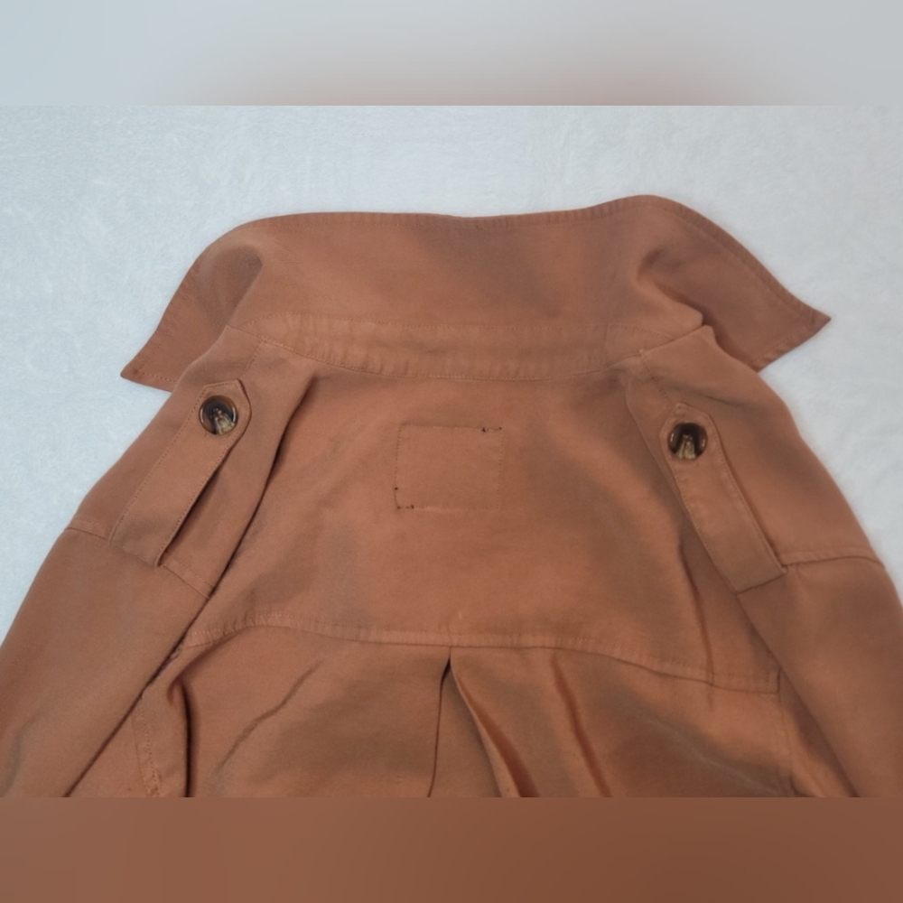 Anthropologie X Sanctuary Cropped Trench Coat Sz XXS Tan Slant Pockets Buttons - Picture 13 of 16